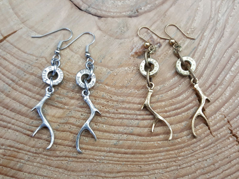 Antler Charm Silver Bullet Earrings