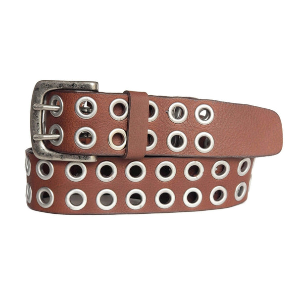 The Brixton Belt - Black Double Grommet 100 % Full Grain Leather Belt