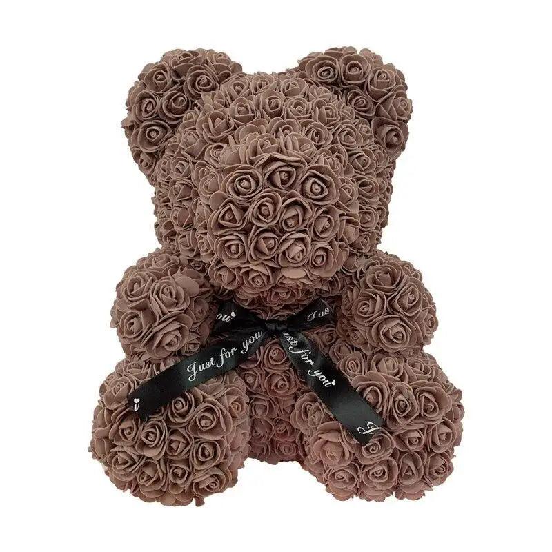 2021 Cute Artificial Flower Rose of Teddy Bear Christmas Decoration for Home Valentines Women Gifts