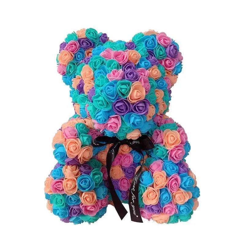 2021 Cute Artificial Flower Rose of Teddy Bear Christmas Decoration for Home Valentines Women Gifts