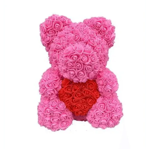 2021 Cute Artificial Flower Rose of Teddy Bear Christmas Decoration for Home Valentines Women Gifts