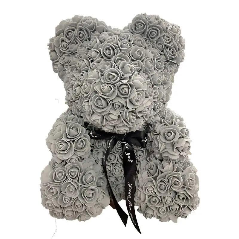 2021 Cute Artificial Flower Rose of Teddy Bear Christmas Decoration for Home Valentines Women Gifts