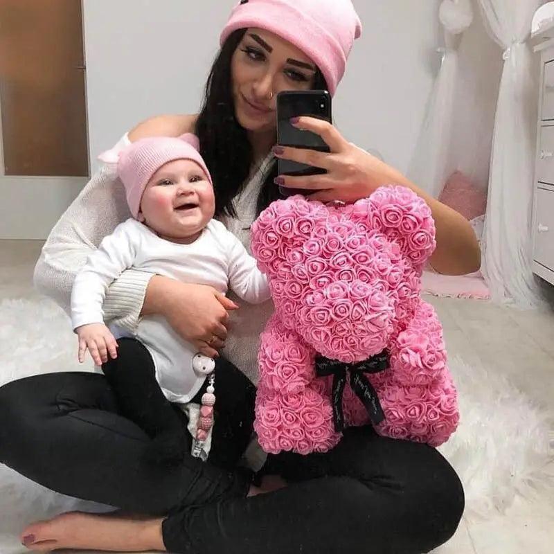 2021 Cute Artificial Flower Rose of Teddy Bear Christmas Decoration for Home Valentines Women Gifts