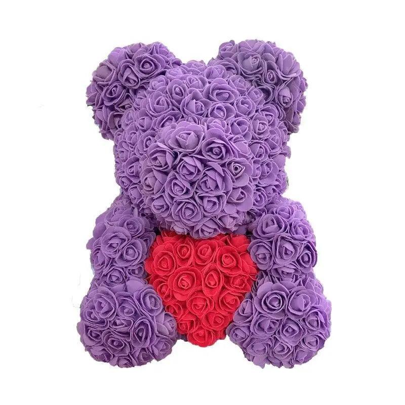 2021 Cute Artificial Flower Rose of Teddy Bear Christmas Decoration for Home Valentines Women Gifts