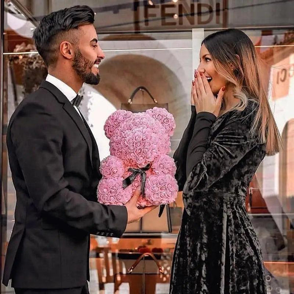 2021 Cute Artificial Flower Rose of Teddy Bear Christmas Decoration for Home Valentines Women Gifts