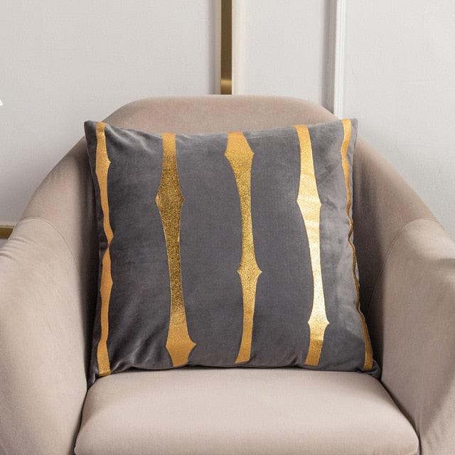 2021 Fashion Striped Pillowcase Festival Home Bronzing Square Decorative Throw Pillow Cover With Gold Striped Cushion Cases Modern Luxury Pillowcases Cushion Cover Soft Fabric Pillow Cases Decorative 45x45CM