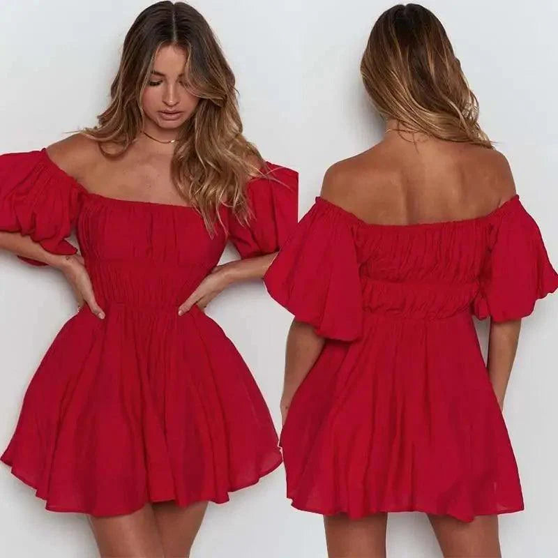 New Classical Women Mini Dress Short Puff Sleeve Loose Back Dress - Fashion Clothes for Women
