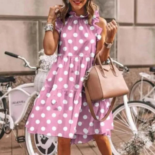 New Fashion Cute Stylish Dot Printed Sleeveless Women Dress - Fashion Dresses for women