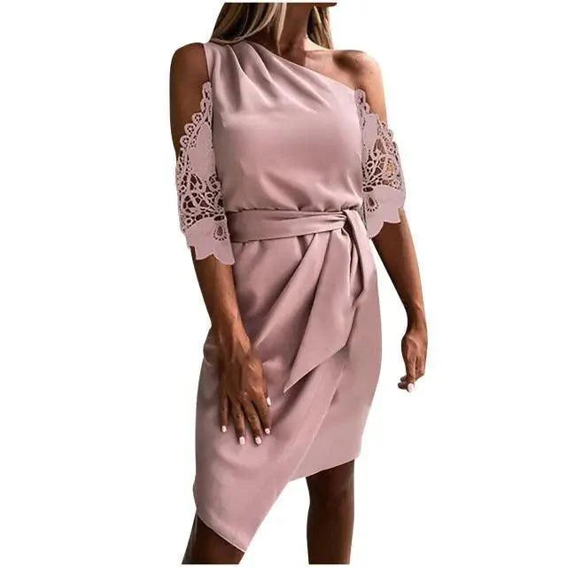 New Luxury Summer Women Casual Solid Strapless Lace Hollow out Dress -  Summer Fashion Dresses for women