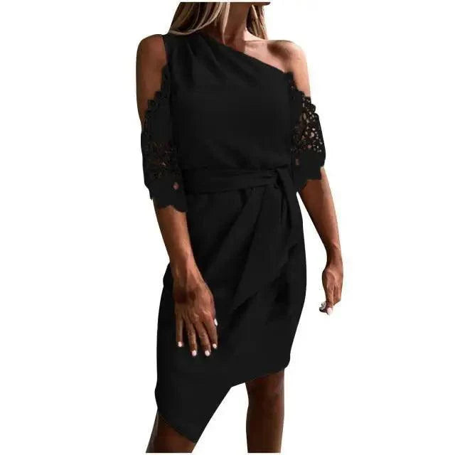 New Luxury Summer Women Casual Solid Strapless Lace Hollow out Dress -  Summer Fashion Dresses for women