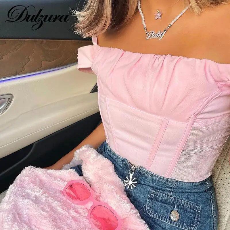 Summer best fashion Elegant Pink Strap Crop Top T Shirt women's fashion flattering tops