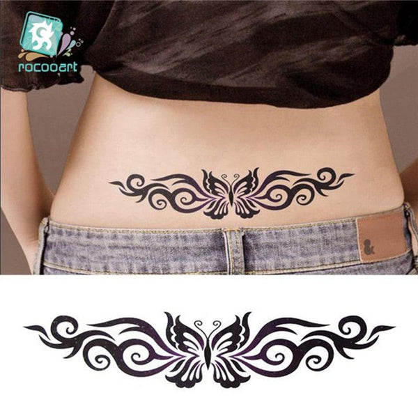 2021 Temporary Waterproof Butterfly Tattoo Black Design Waist Body Fake Tattoo Flower Sticker For Women Girls