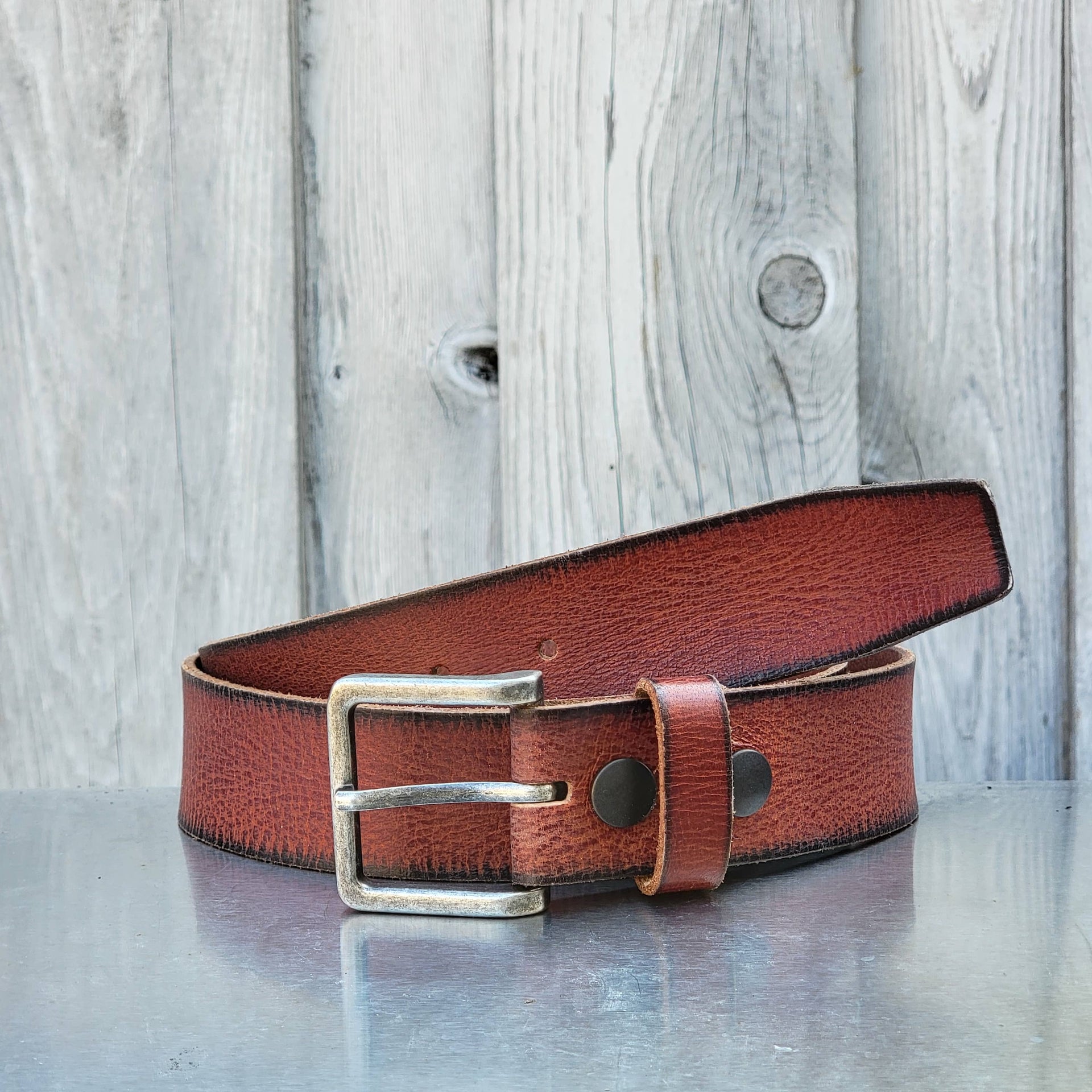 The Canyon Belt - Tan Leather Belt with Charred Edges