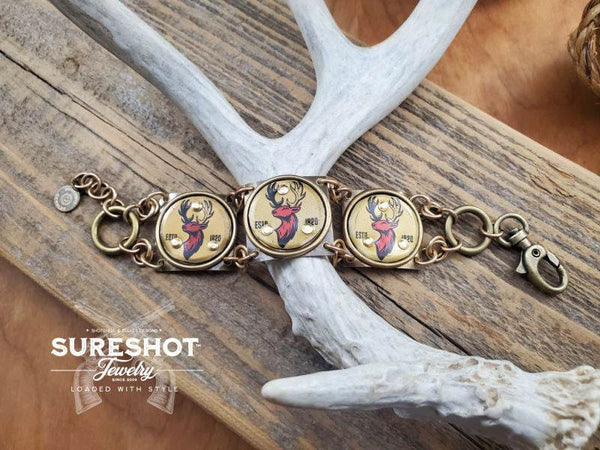 Vintage Buck Head Bottle Cap SILVER Bracelet