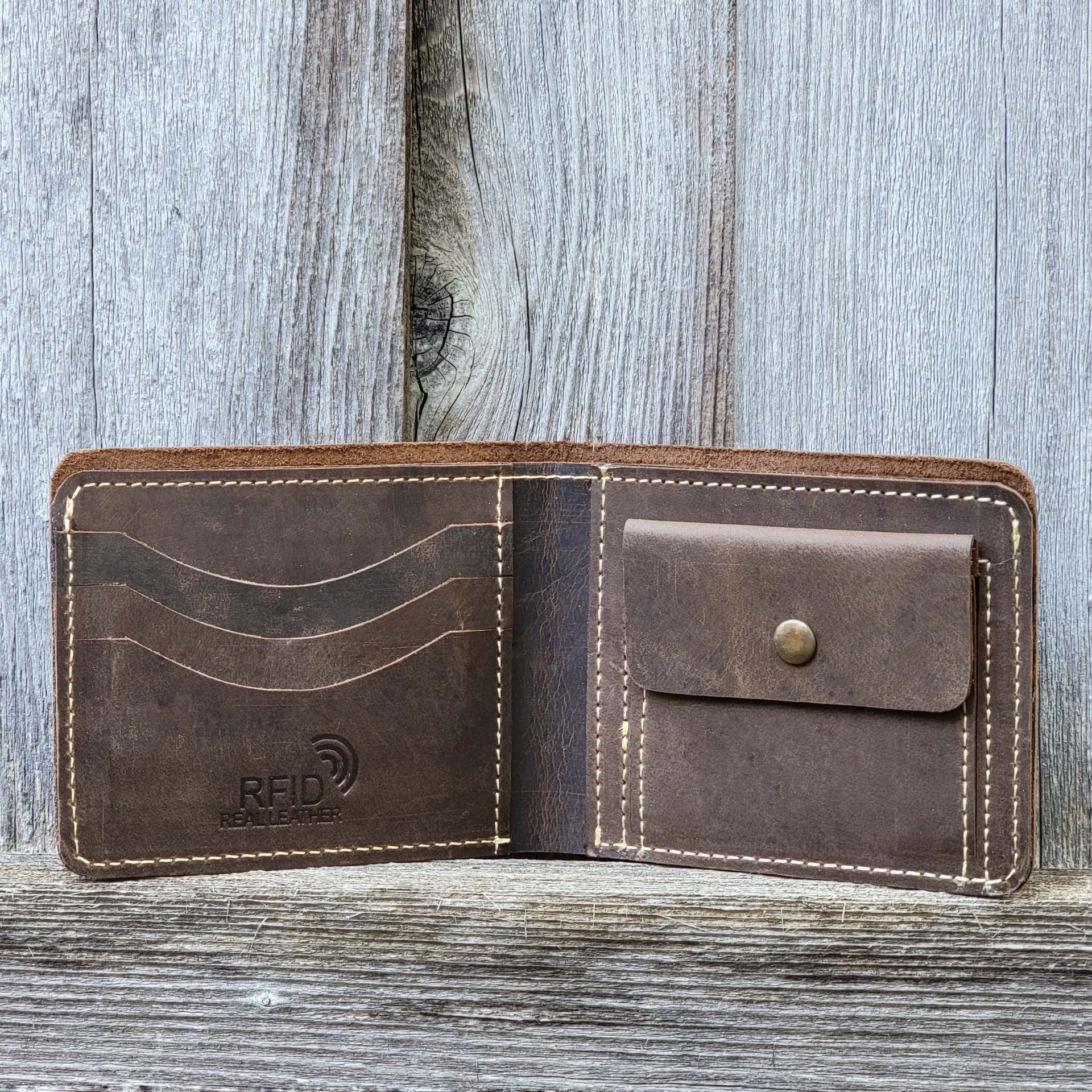 Cognac Full Grain Leather Wallet with Coin Pouch NAB Leather