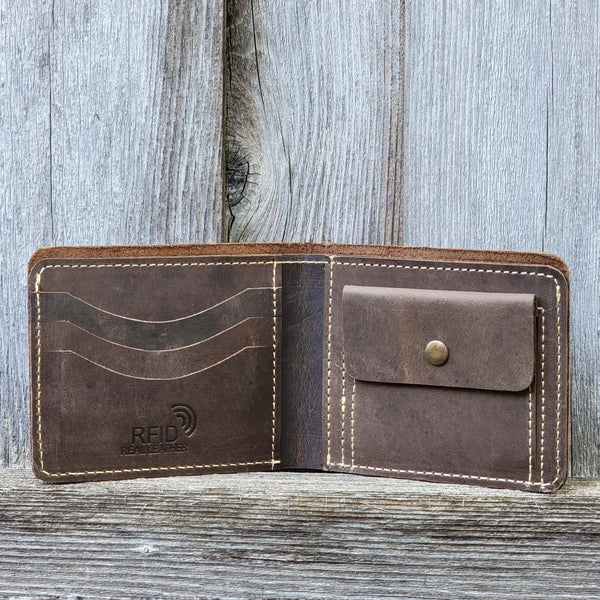 Cognac Full Grain Leather Wallet with Coin Pouch NAB Leather