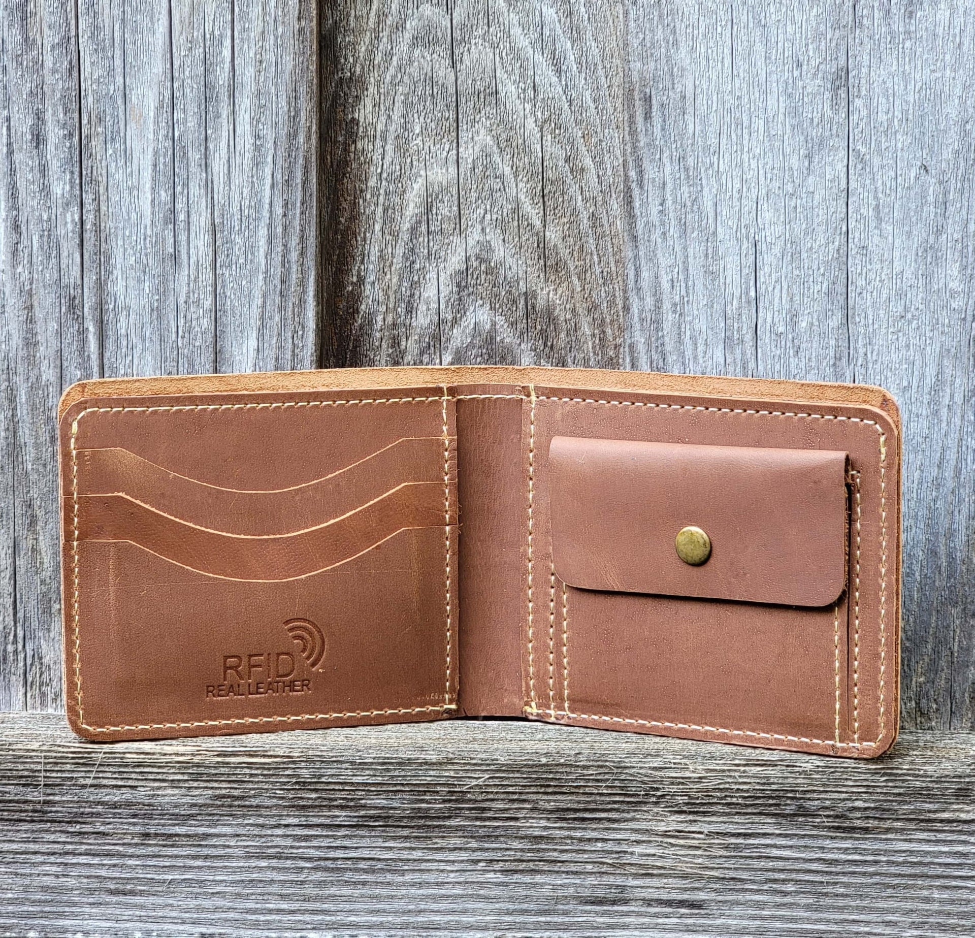 Cognac Full Grain Leather Wallet with Coin Pouch NAB Leather