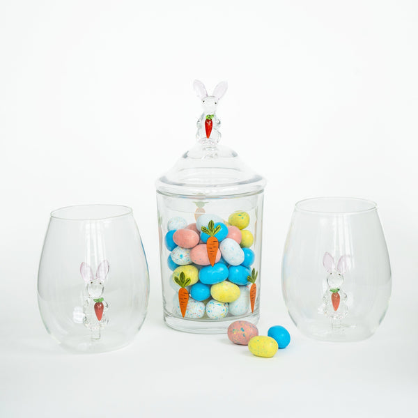 3D Easter Bunny Jar & Wine Glass Collection Jersey Art Glass