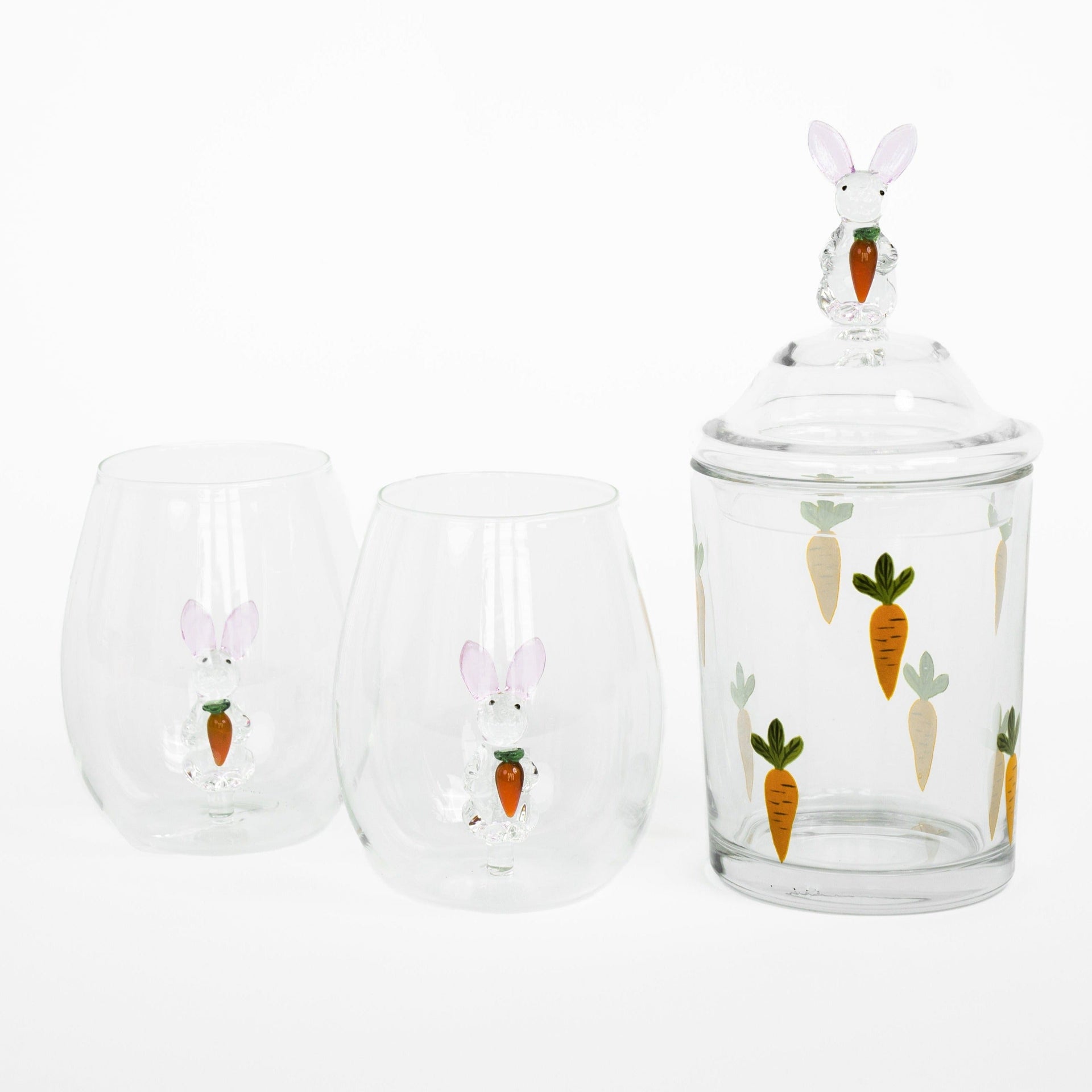 3D Easter Bunny Jar & Wine Glass Collection Jersey Art Glass