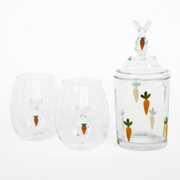 3D Easter Bunny Jar & Wine Glass Collection Jersey Art Glass