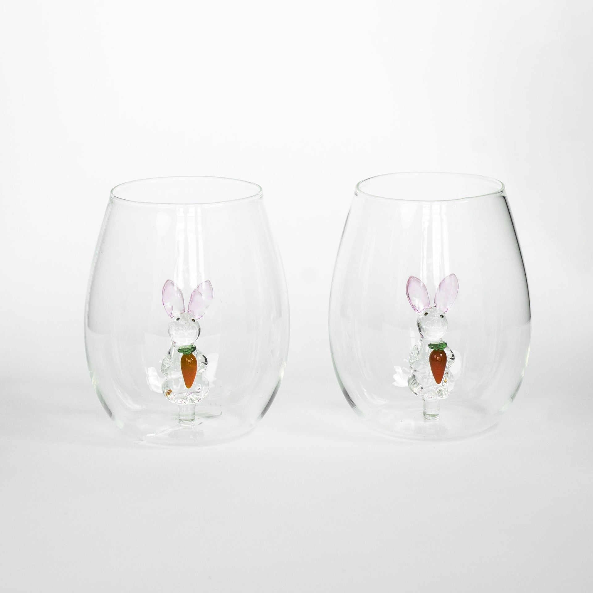 3D Easter Bunny Stemless Wine Glasses Jersey Art Glass