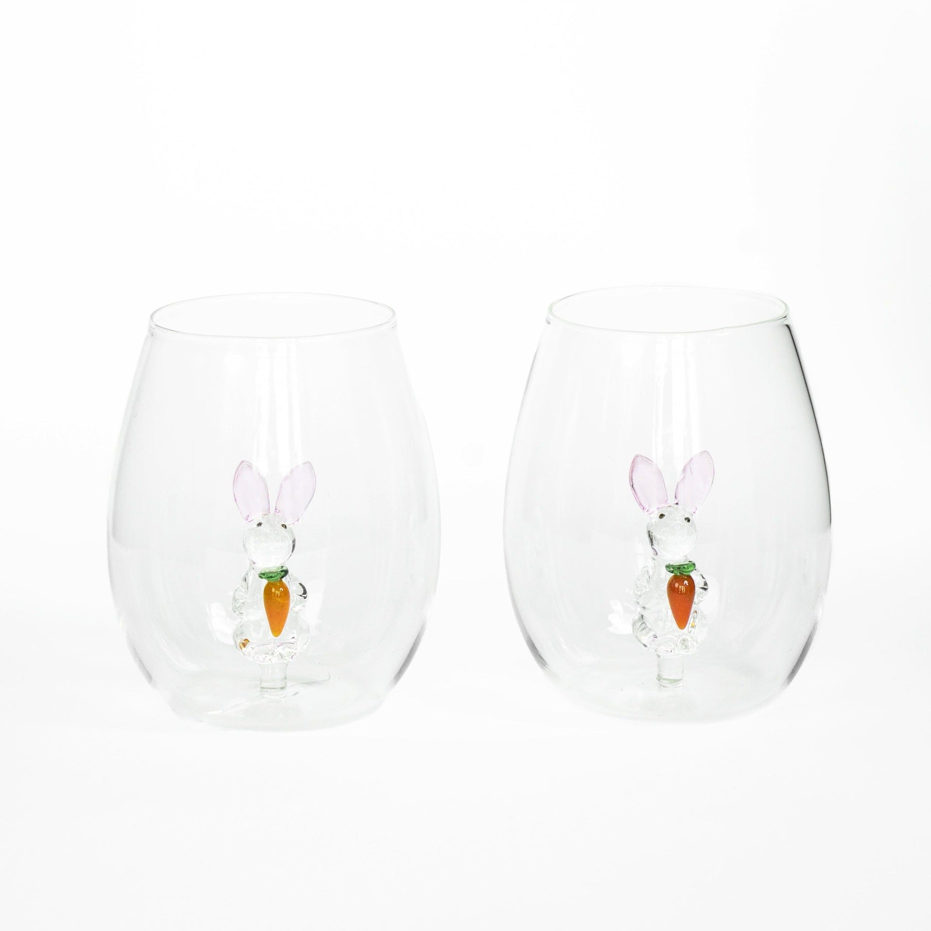 3D Easter Bunny Stemless Wine Glasses Jersey Art Glass