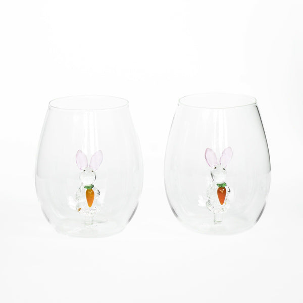 3D Easter Bunny Stemless Wine Glasses Jersey Art Glass
