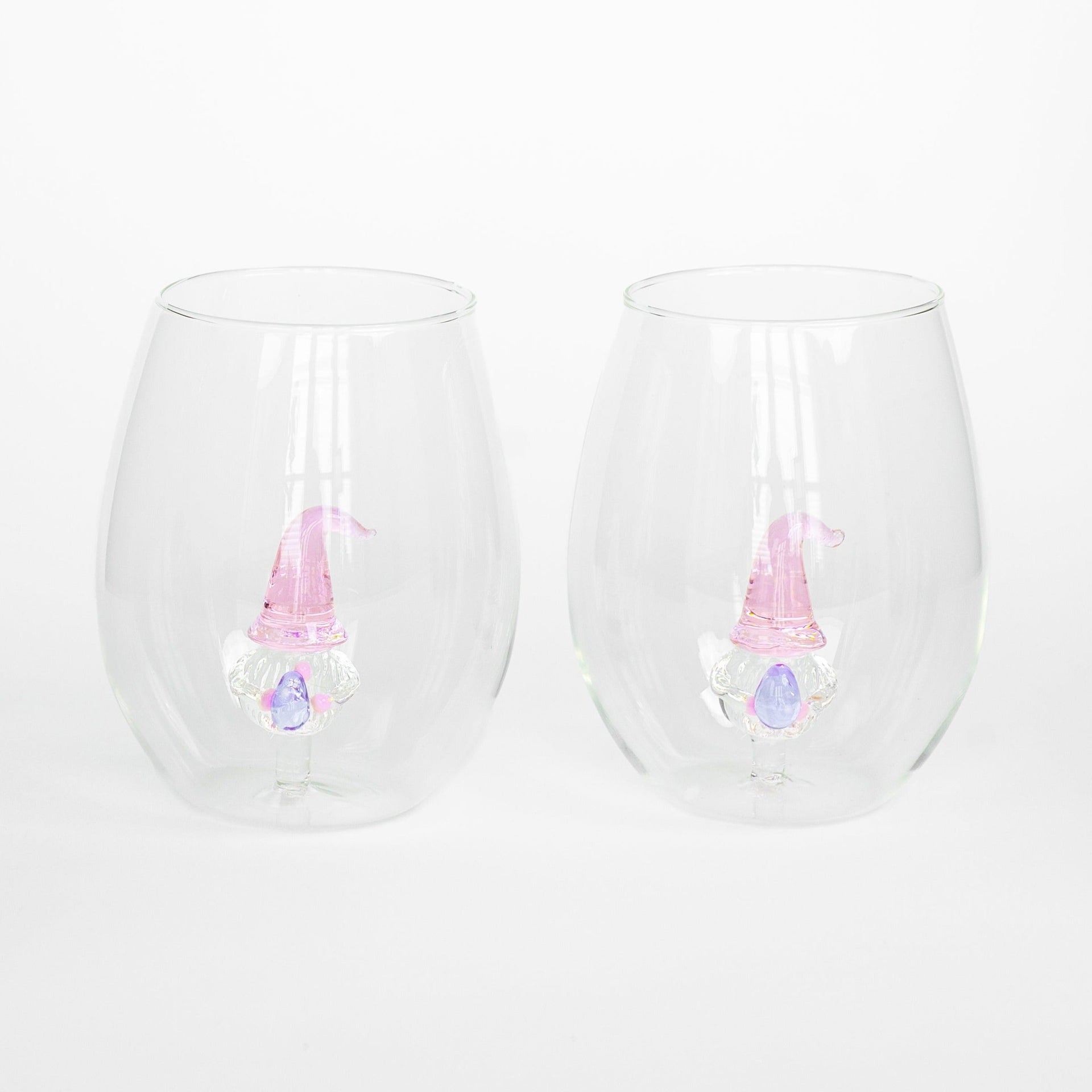 3D Easter Gnome Stemless Wine Glasses Jersey Art Glass