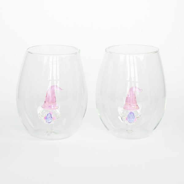 3D Easter Gnome Stemless Wine Glasses Jersey Art Glass