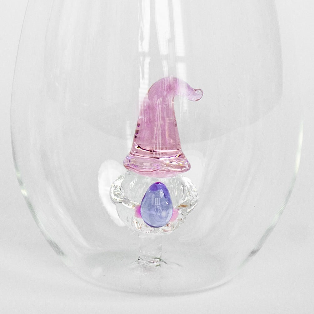 3D Easter Gnome Stemless Wine Glasses Jersey Art Glass