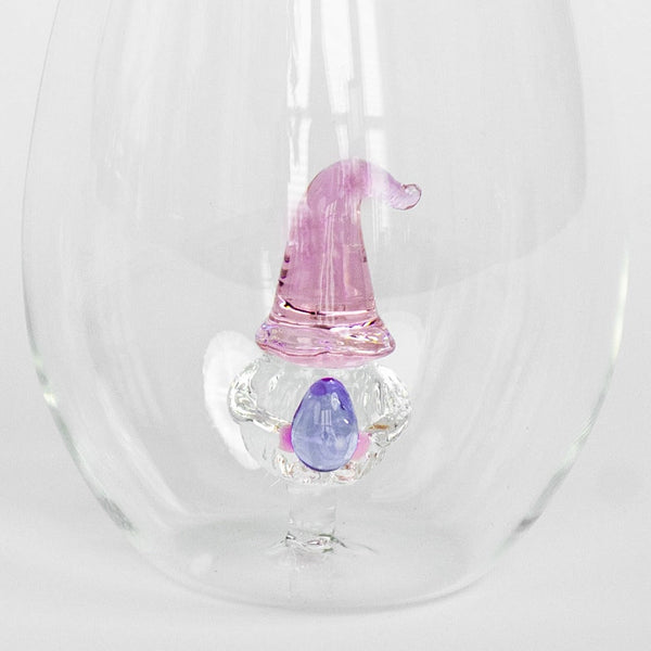 3D Easter Gnome Stemless Wine Glasses Jersey Art Glass