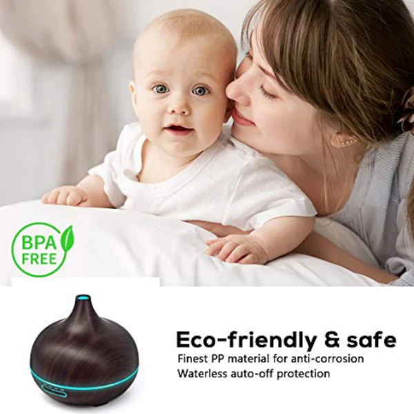 Wood Grain Aromacare Essential Oil Aroma LED Diffuser With Remote Control 550ml