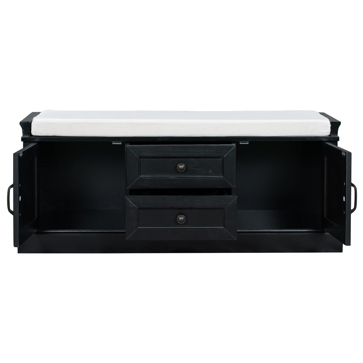 TREXM Storage Bench with 2 Drawers and 2 Cabinets in Black