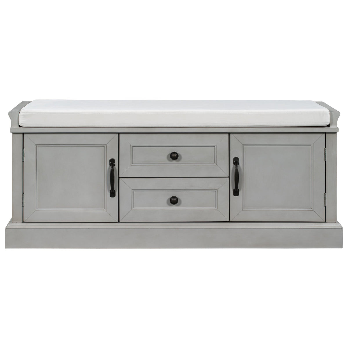 TREXM Storage Bench with 2 Drawers and 2 Cabinets, Gray Wash