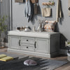 TREXM Storage Bench with 2 Drawers and 2 Cabinets, Gray Wash