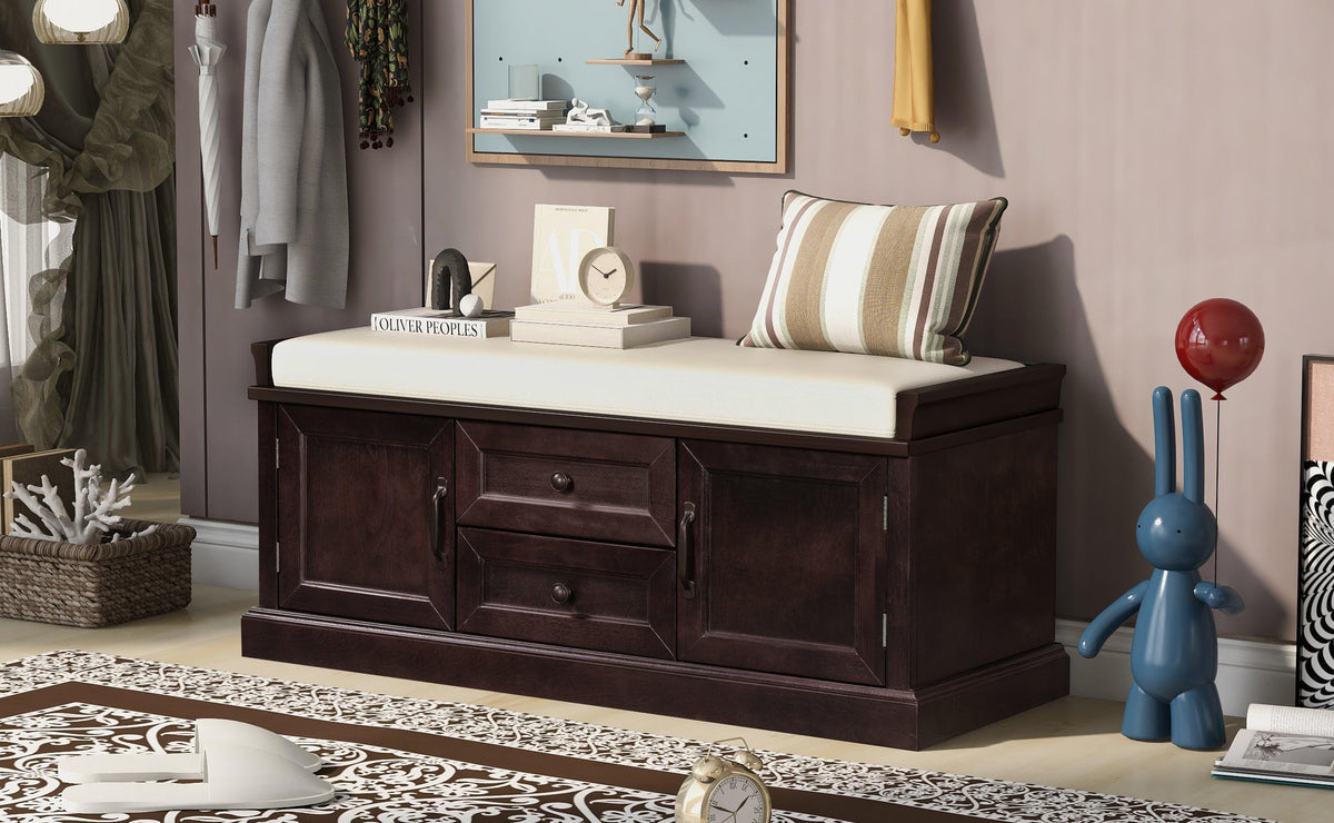 TREXM Storage Bench with 2 Drawers and 2 Cabinets