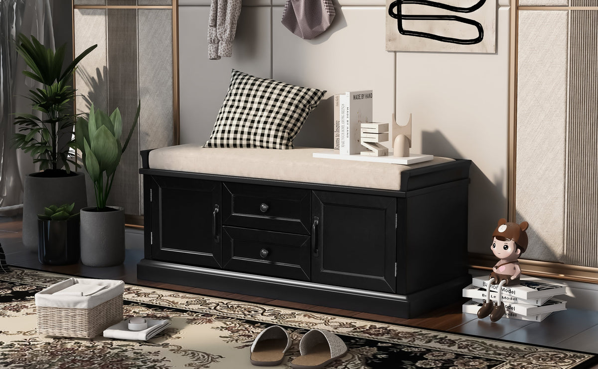 TREXM Storage Bench with 2 Drawers and 2 Cabinets in Black