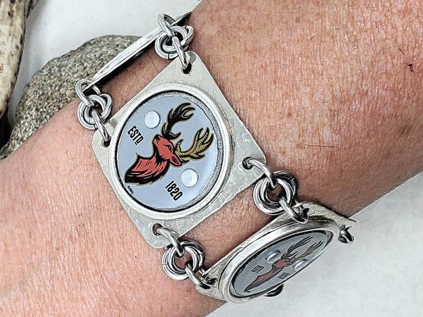 Vintage Buck Head Bottle Cap SILVER Bracelet