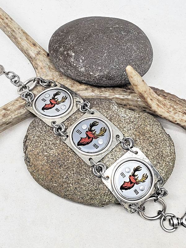 Vintage Buck Head Bottle Cap SILVER Bracelet