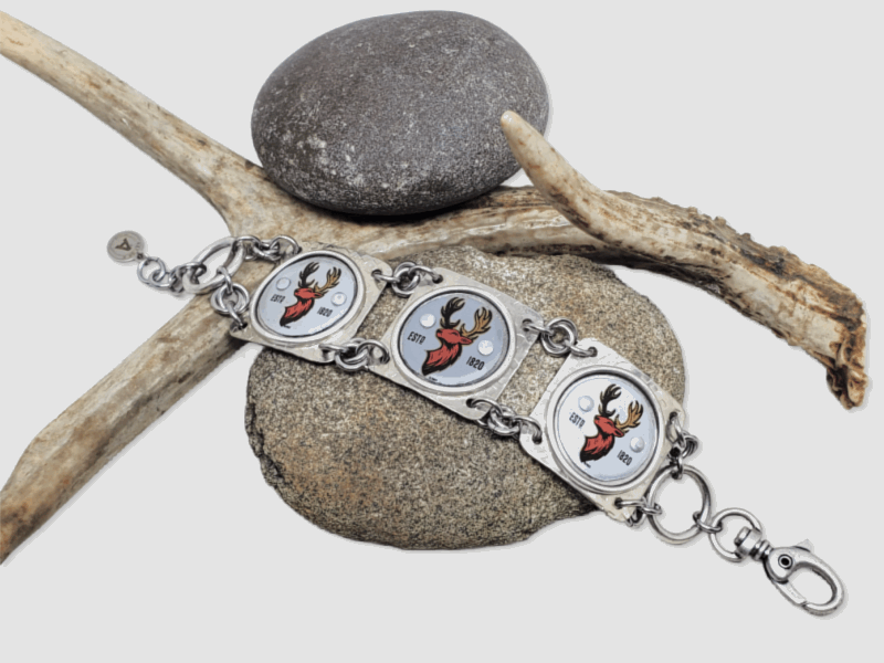 Vintage Buck Head Bottle Cap SILVER Bracelet