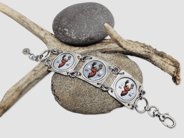 Vintage Buck Head Bottle Cap SILVER Bracelet