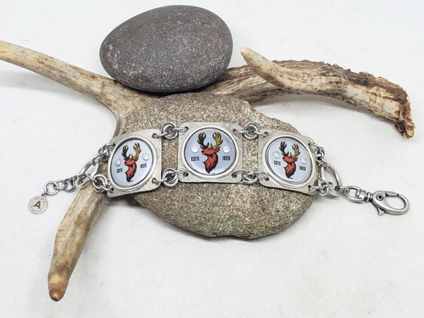 Vintage Buck Head Bottle Cap SILVER Bracelet