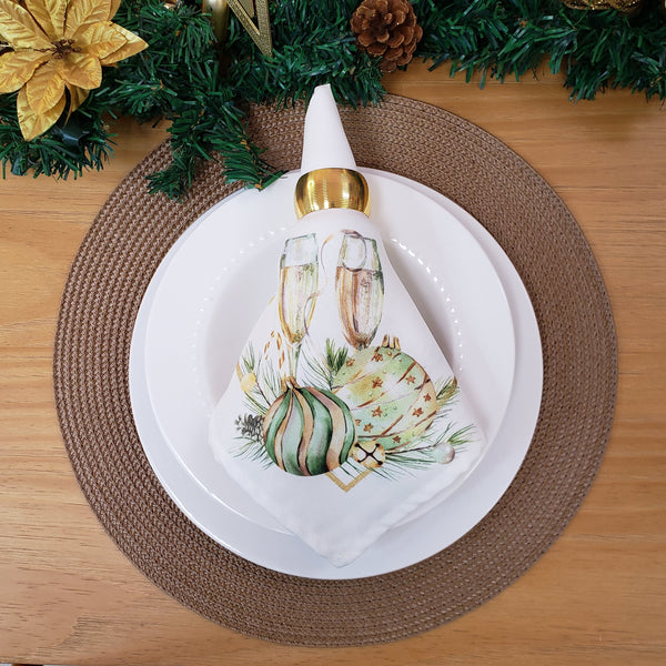 Charlo's Cloth Napkins Set of 4 Christmas Sparkling Wine Toast 16