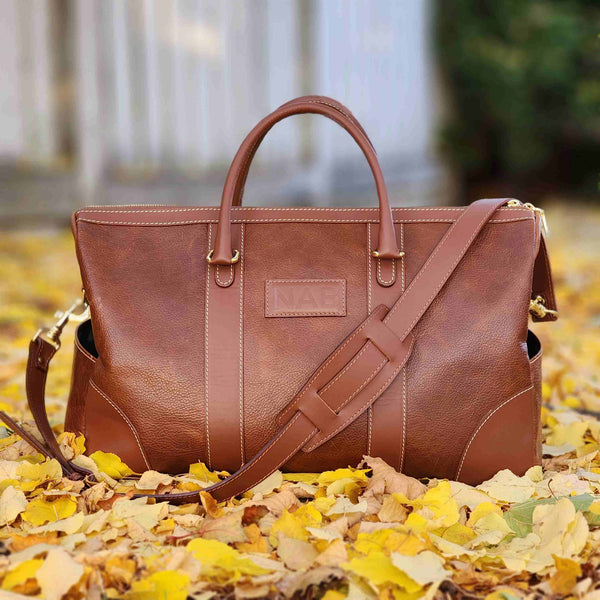The Shield Duffle- Cognac Full-Grain Leather Duffle Bag Made in Canada NAB Leather