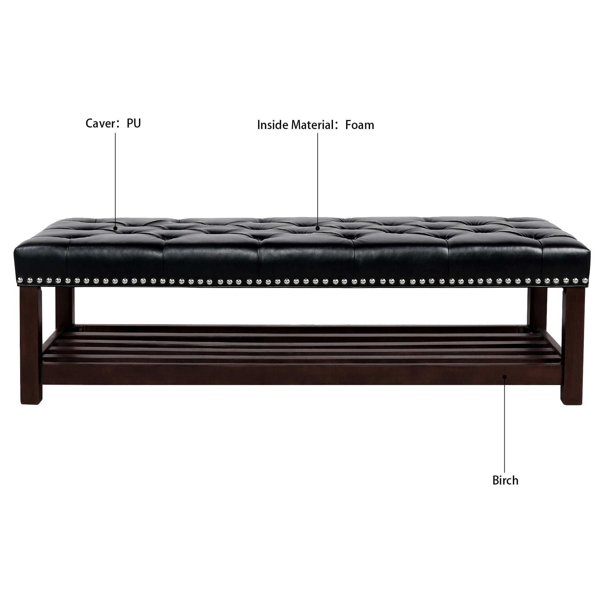 Wooden Base Upholstered Bench for Bedroom and Entryway