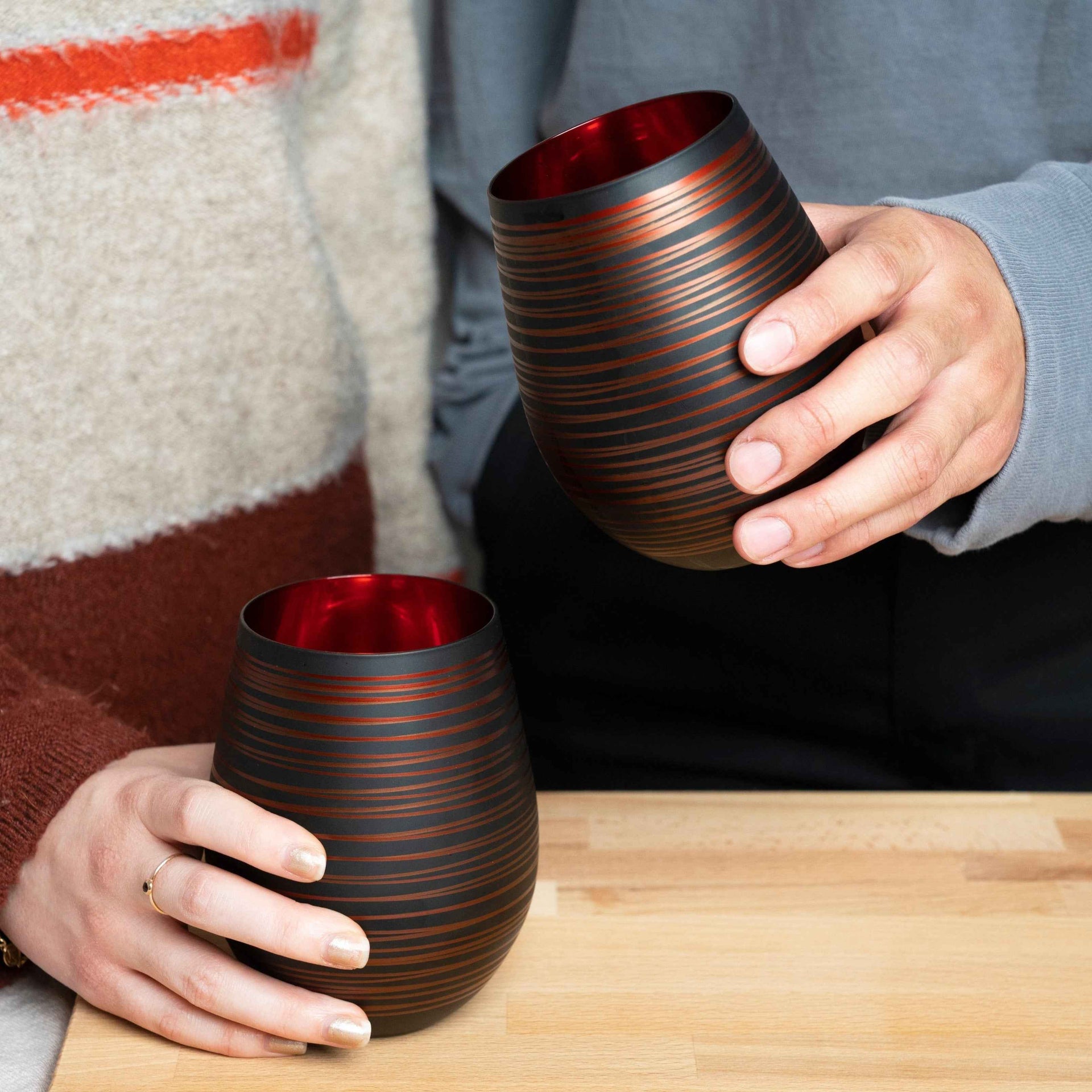 Black Swirl Stemless Wine Glasses