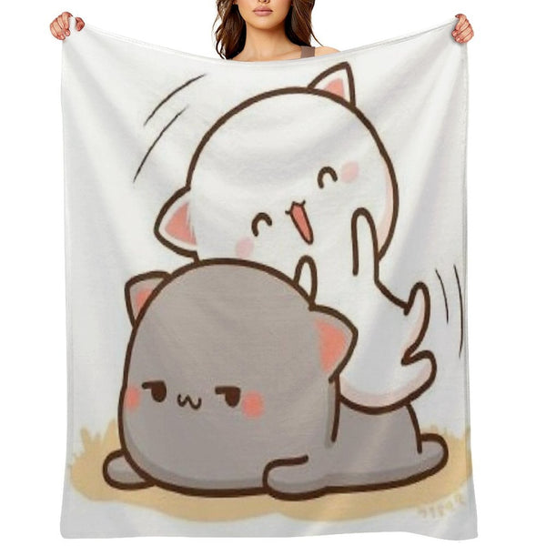 Peach Sitting on Goma - Mochi Peach Cat Machine-washable Throw Blanket