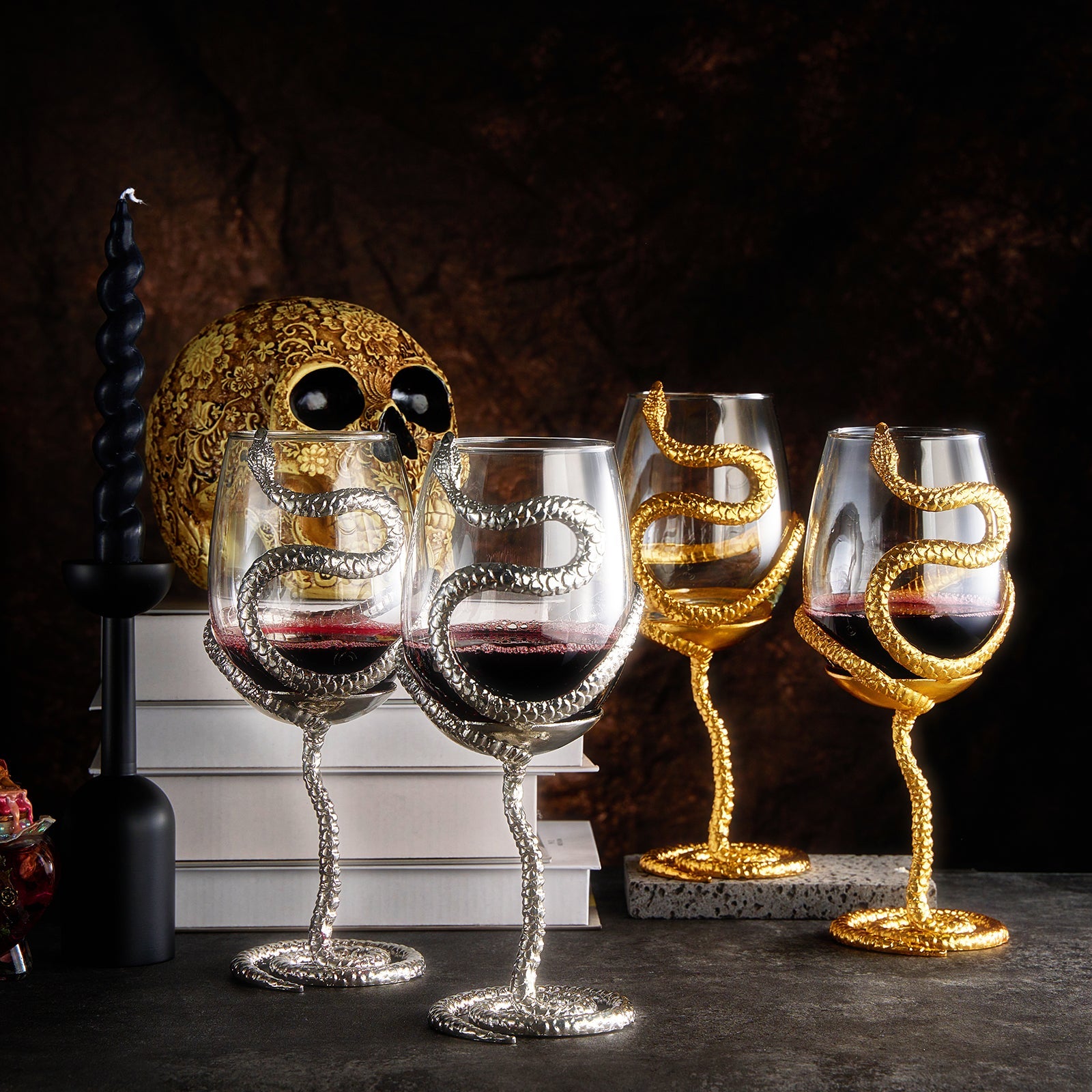 Stemmed Snake Wine Glass | Set of 2 | 19oz Spooky Reptile Glasses 10