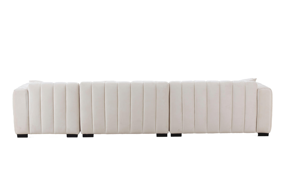 L-Shape Sectional Sofa with Deep Tufted Velvet Upholstered Right Chaise