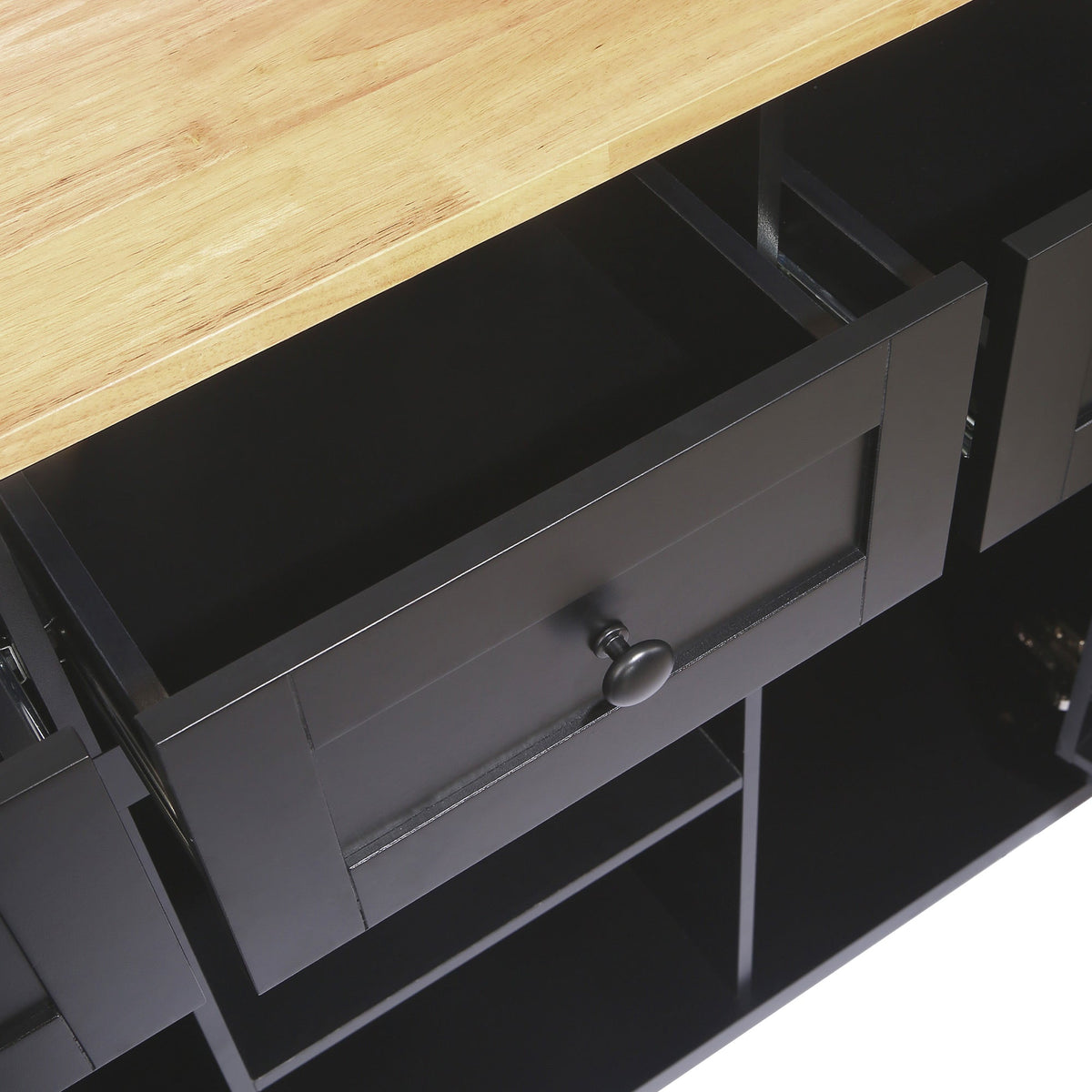 Kitchen Cart with Rubber Wood Drop-Leaf Countertop